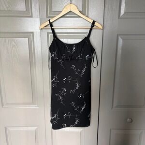 Byer Too California Vintage Y2K Black Floral Mini Dress Womens Medium USA Made